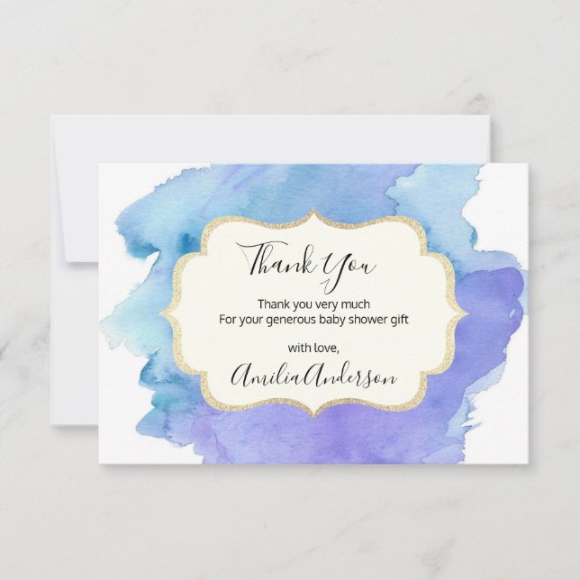 Invitation baby shower de  bleu blanc MERCI d'eau (Devant)