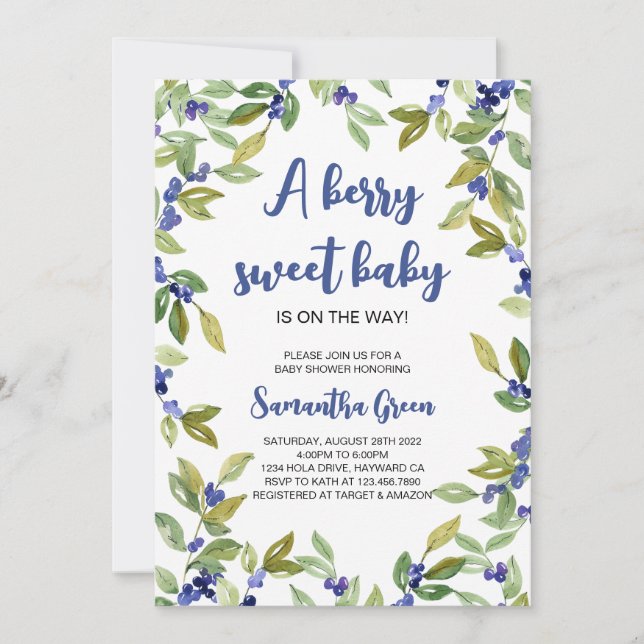 Invitation Baby shower de bleuets verdoyants (Devant)