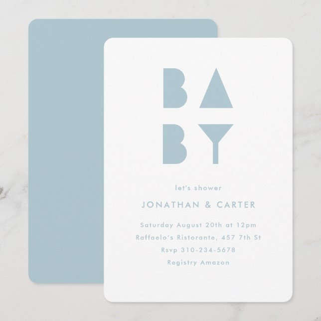 Invitation Baby shower de bloc minimal (Devant / Derrière)