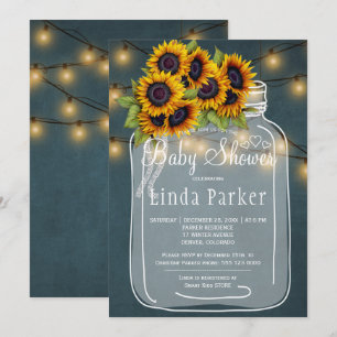 Invitation Baby shower de bocal en damier bleu rustique
