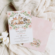 Invitation Baby shower de bois à cadre fleuri pour filles