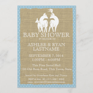Invitation Baby shower de bois bleu cerfs et burlap