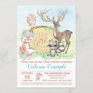 Invitation Baby shower de bois de la forêt de filles
