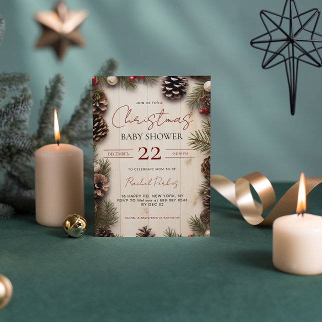 Invitation Baby shower de bois de pin de Noël rustique (Créateur téléchargé)