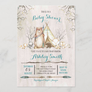 Invitation Baby shower de bois, garçon ours
