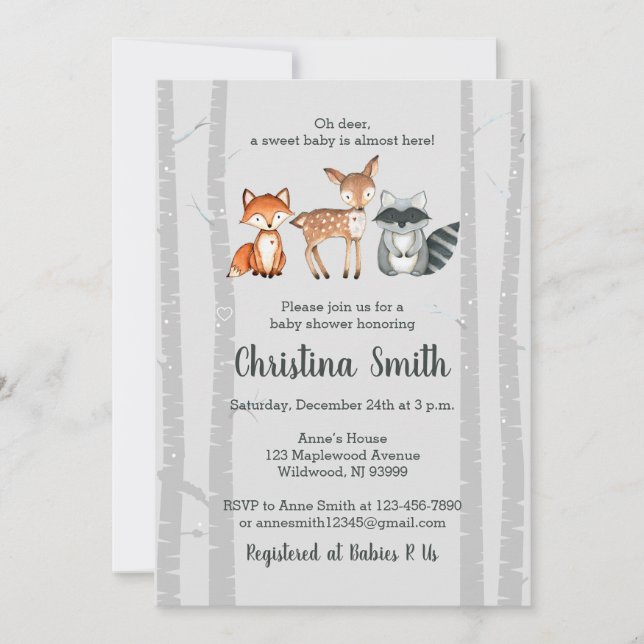 Invitation Baby shower de bois Invitation-Aquarelle Animaux (Devant)