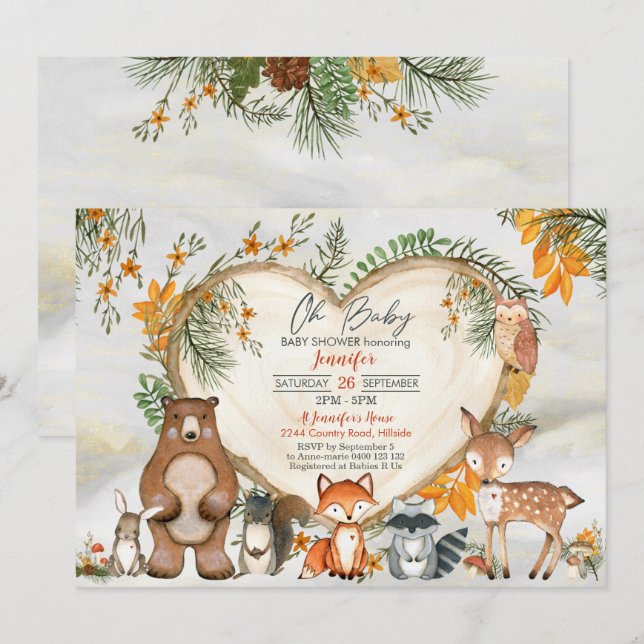 Invitation Baby shower de bois Neutre pour les sex (Devant / Derrière)