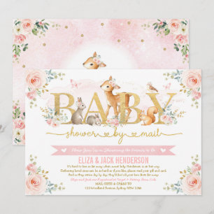 Invitation Baby shower de bois Rose Blush Gold par courrier