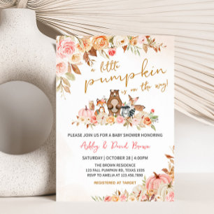Invitation Baby shower de bois rose Citrouille