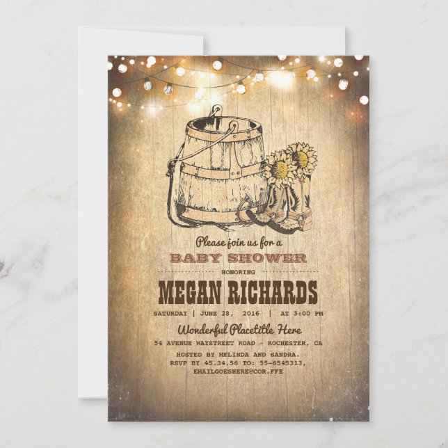 Invitation Baby shower de bottes rustiques de cow-boy (Devant)