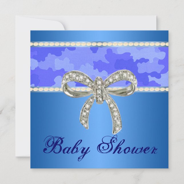 Invitation Baby shower de boue diamant Camo bleu (Devant)