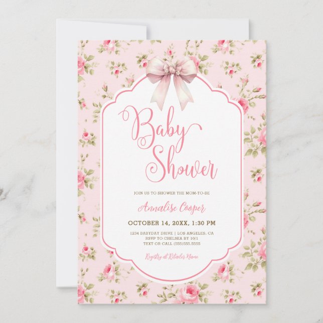 Invitation Baby shower de boule rose (Devant)