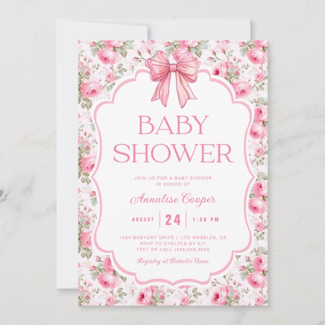 Invitation Baby shower de boule rose (Devant)