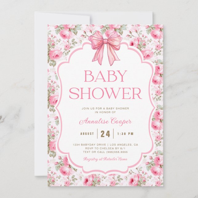 Invitation Baby shower de boule rose (Devant)