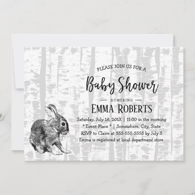 Invitation Baby shower de bouleaux de lièvres (Devant)