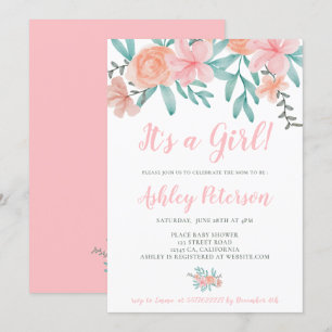 Invitation Baby shower de bouquet de corail à l'aquarelle fle