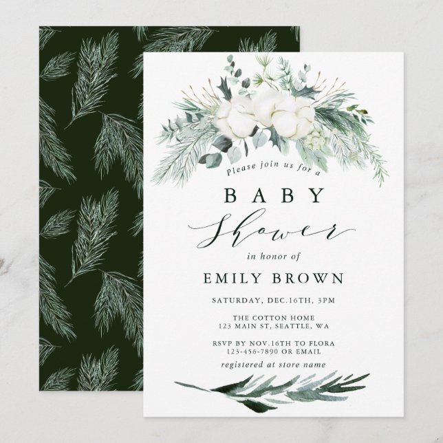 Invitation Baby shower de bouquet de fleurs à feuillage persi (Devant / Derrière)