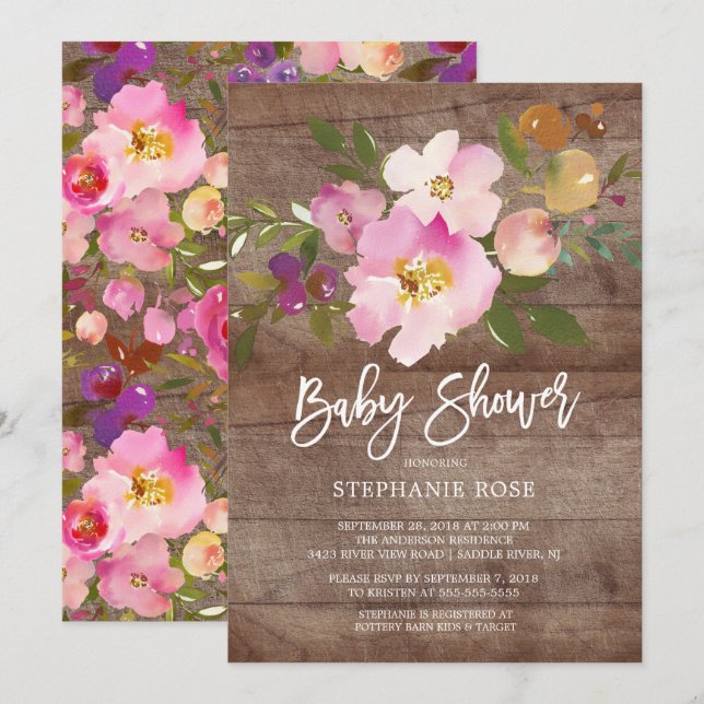 Invitation Baby shower de bouquet de printemps rus (Devant / Derrière)