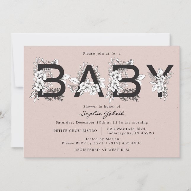 Invitation Baby shower de bouquet Dusty Rose Florals (Devant)