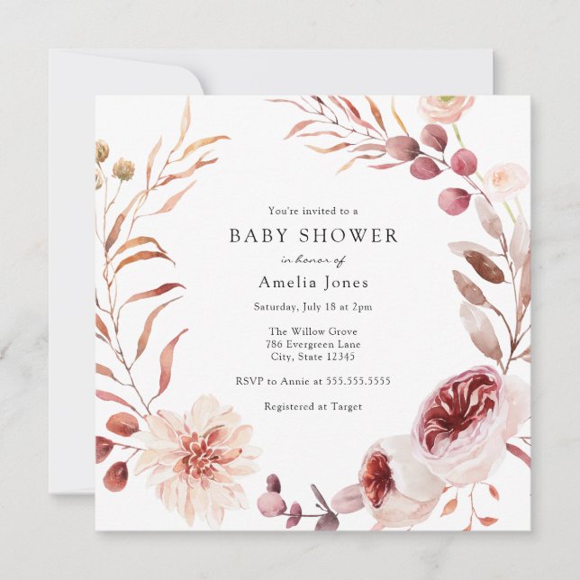 Invitation Baby shower de Bourgogne d'automne (Devant)