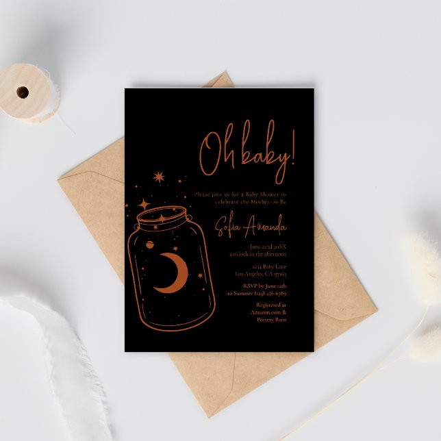 Invitation Baby shower de bouteille mystique et céleste noire (Créateur téléchargé)
