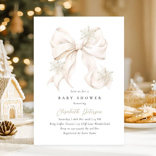 Invitation Baby shower de Bow Beige Winter (Créateur téléchargé)