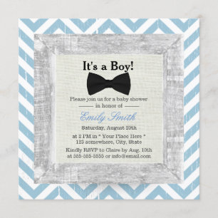 Invitation Baby shower de Bow Cravate de Blue Chevron Stripes