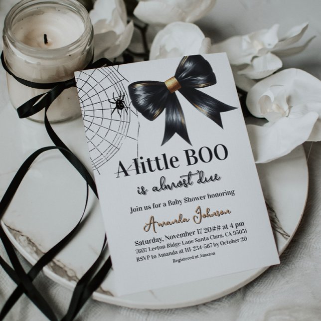 Invitation Baby shower de Bow Noir Halloween Little Boo Web (Créateur téléchargé)