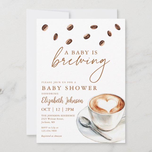 Invitation Baby shower de brassage de café photo Code QR (Devant)