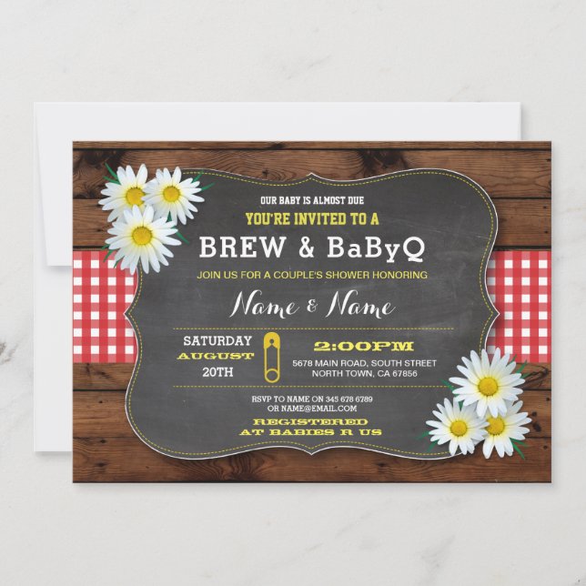 Invitation Baby shower de brasserie et BABYQ rouge chèque (Devant)