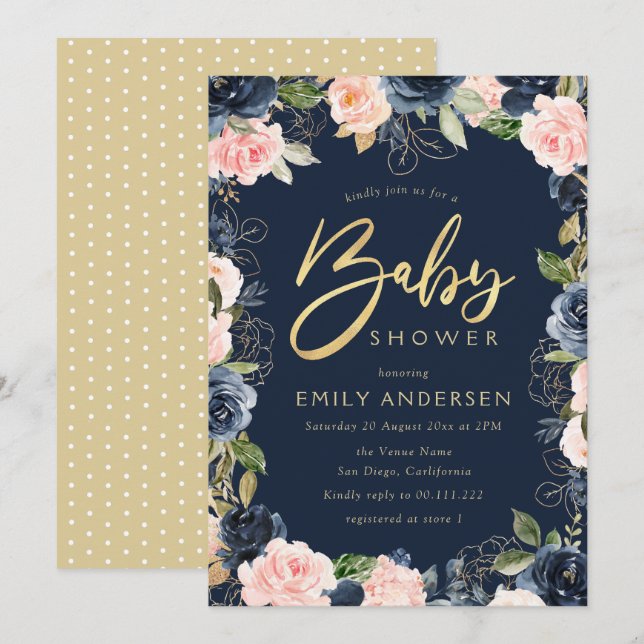 Invitation baby shower de broussaille et de marine de script  (Devant / Derrière)