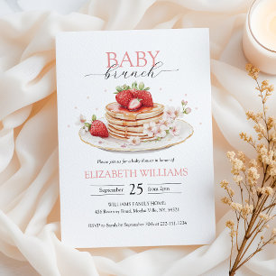Invitation Baby shower de brunch à la fraise avec code QR