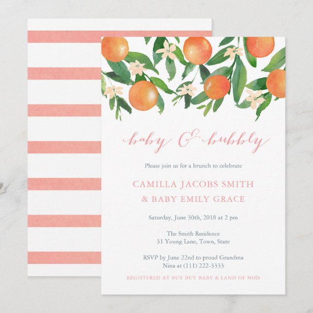 Invitation Baby shower de Brunch pour bébé et bulle pour fill (Devant / Derrière)