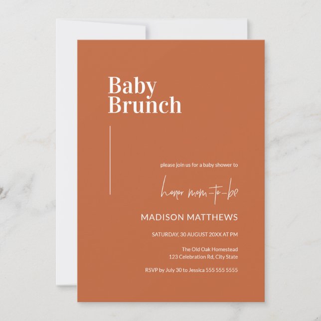 Invitation Baby shower de Brunch pour bébé minimaliste orange (Devant)