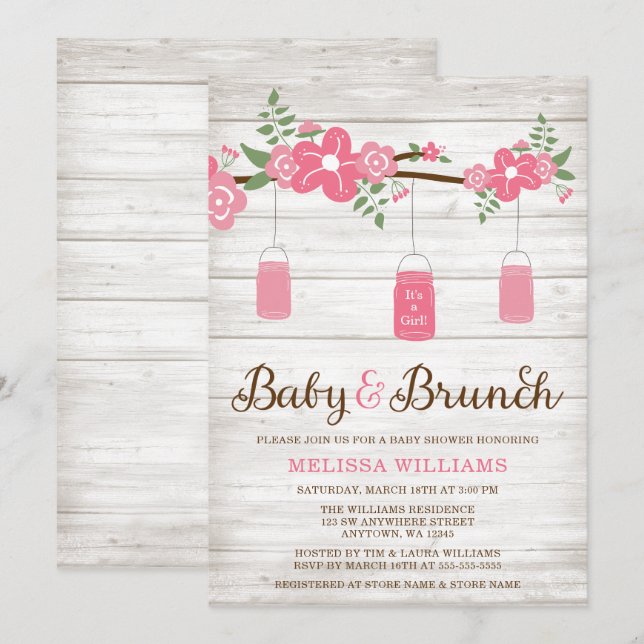Invitation Baby shower de brunch pour filles de mason rose ru (Devant / Derrière)