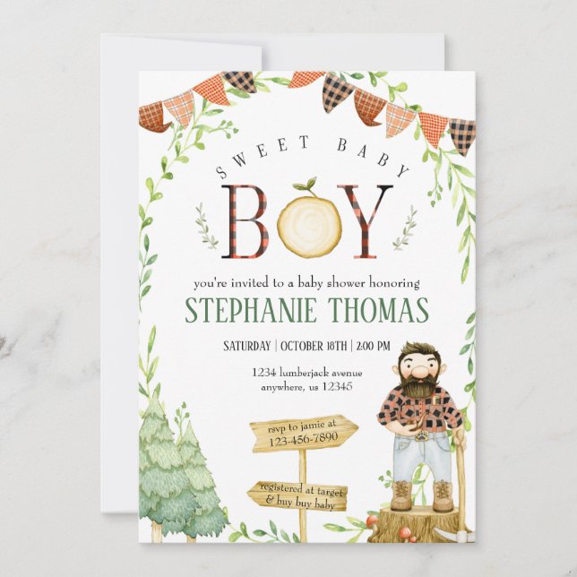 Invitation Baby shower de bûcheron (Devant)