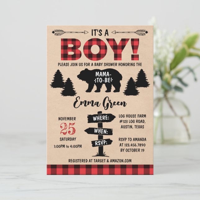 Invitation Baby shower de bûcheron (Debout devant)