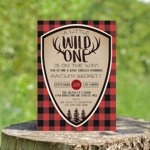 Invitation Baby shower de bûcheron à plat rustique sauvage