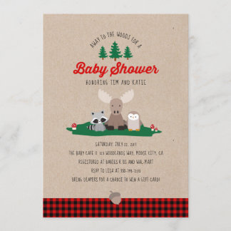 Invitation Baby shower de bûcheron Bois Animaux rustiques