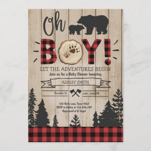 Invitation Baby shower de bûcheron Bois Ours Cub Plaid Bois