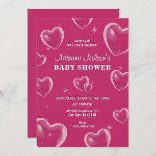 Invitation baby shower de bulles de Coeurs roses