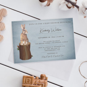 Invitation Baby shower de Bunny de bois   Bleu