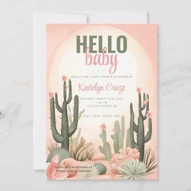 Invitation Baby shower de Cactus du désert (Devant)