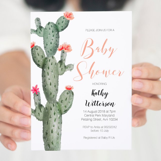 Invitation baby shower de cactus succulents florau (Créateur téléchargé)