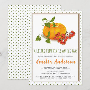 Invitation Baby shower de cadre à pois citrouille et vert