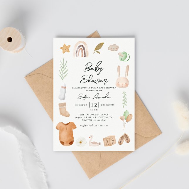 Invitation Baby shower de cadre Boho aquarelle (Créateur téléchargé)