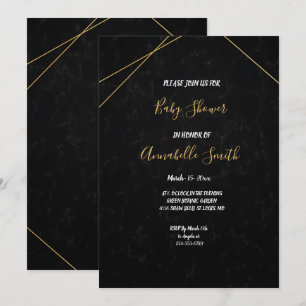 Invitation Baby shower de cadre géométrique noir et or chic