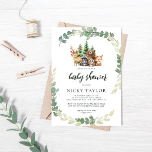 Invitation Baby shower de cadre pour animaux mignons en bois