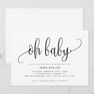 Invitation Baby shower de calligraphie de bébé