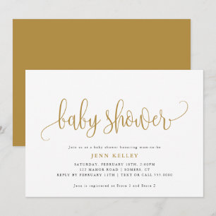 Invitation Baby shower de calligraphie jaune or